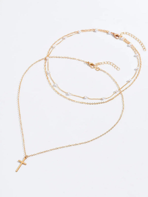 Elegant Pearl Cross Necklace